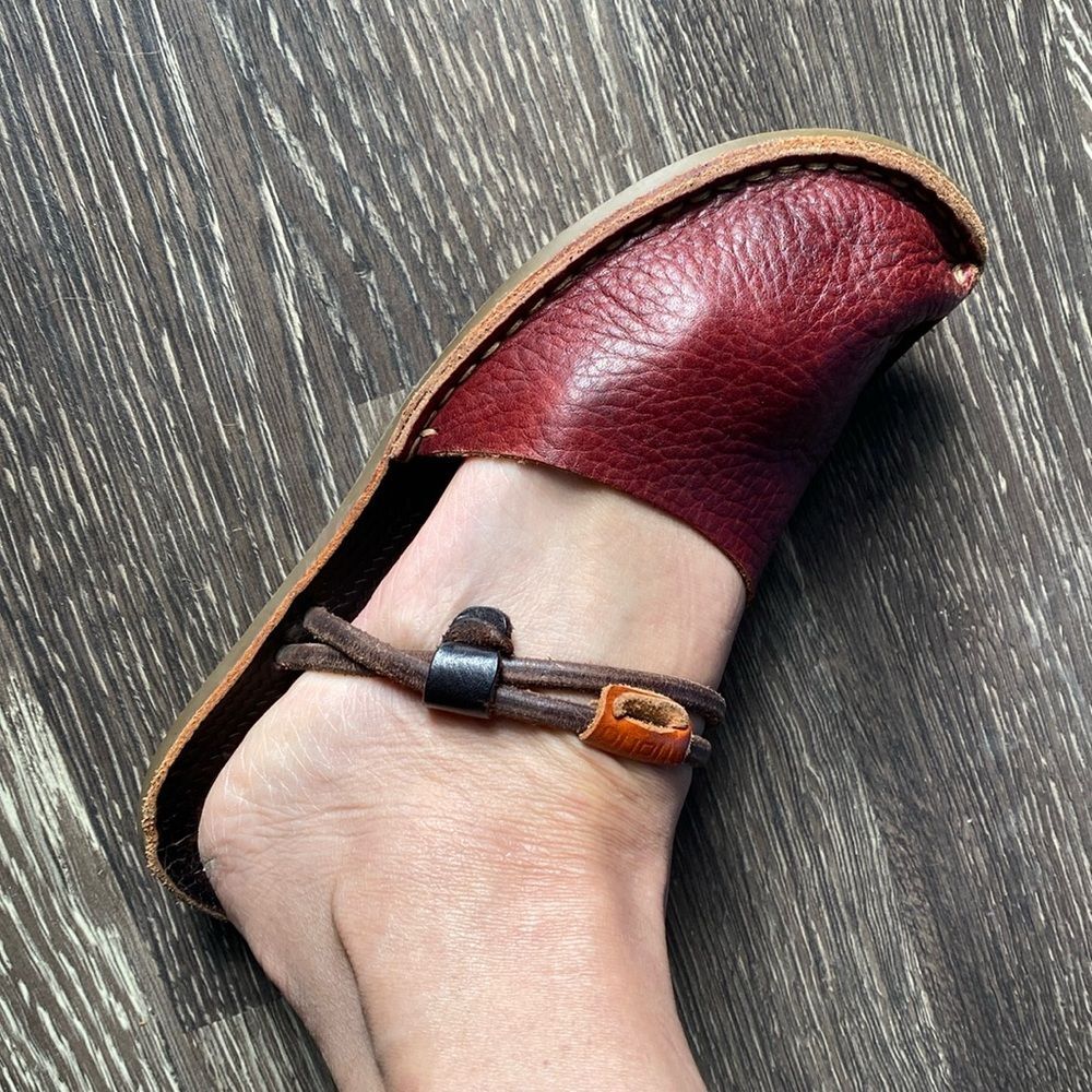 Mana Burgundy Leather Slip-On Straps Sandals sz 7.5 Cottage Boho - Picture 3 of 10